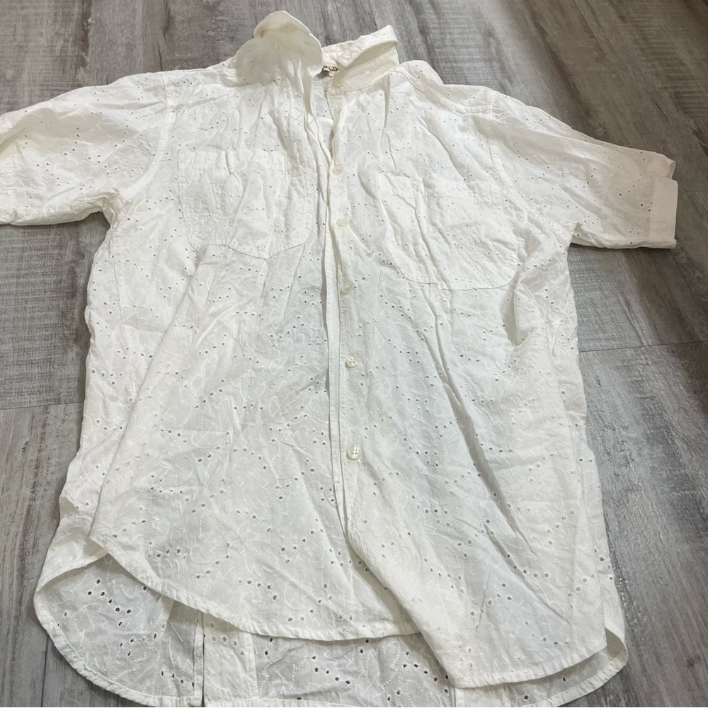 Diane Von Furstenberg Eyelet White Button Down Shirt Size Medium